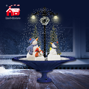 (GP075-3S-B) Christmas Lights Snowing Street Lamp with Figures on Tray-shaped Base for Holiday Decor