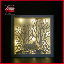 Glass Frame Christmas Scene LED Glass Decoration with Plastic Frame Shadow Box LED Frame Decoration