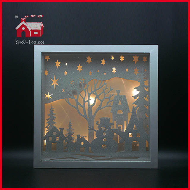 Glass Frame Christmas Scene LED Glass Decoration with Plastic Frame Shadow Box LED Frame Decoration