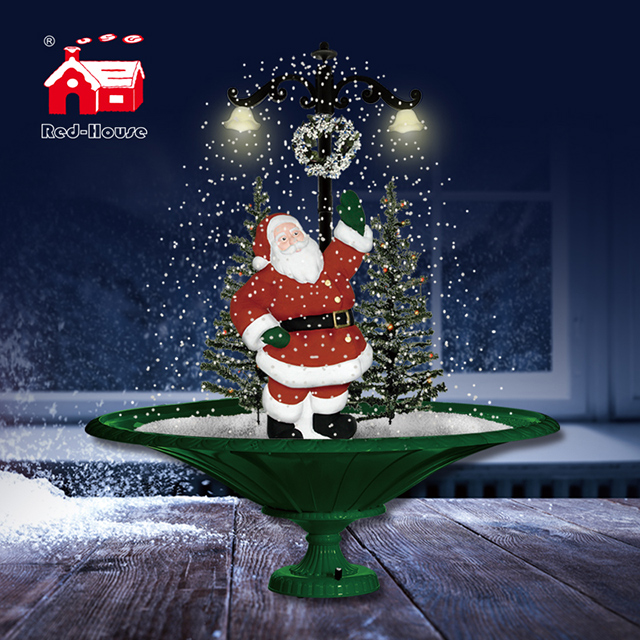 (GP075-3S-B) Christmas Lights Snowing Street Lamp with Figures on Tray-shaped Base for Holiday Decor