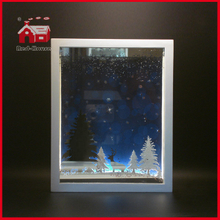 LED Glass Decoration Rectangle Glass Frame Wholesale LED Decoration Christmas Tree and Deer Scene