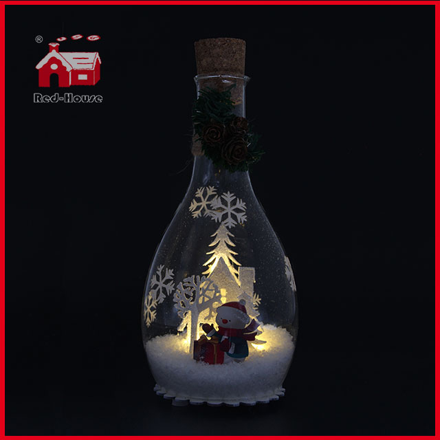 LED Christmas Decoration Glass Bottle Decoration Flower Decorative Glass Bottle Cute Santa Inside Glass Giftware