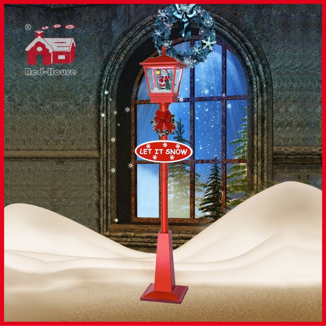 (LV180D-RR) Red Snowing Musical Lighting Christmas Street Lamp with Santa Claus