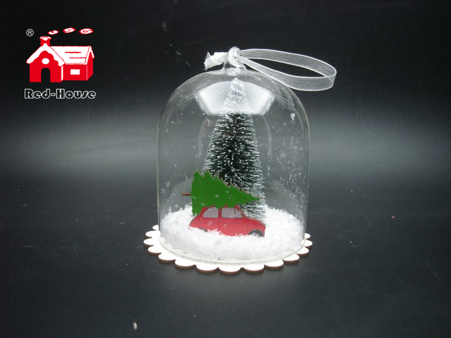 Christmas Glass Decoration in Dome Shape with Scene inside Led Power by Button Batteries-2