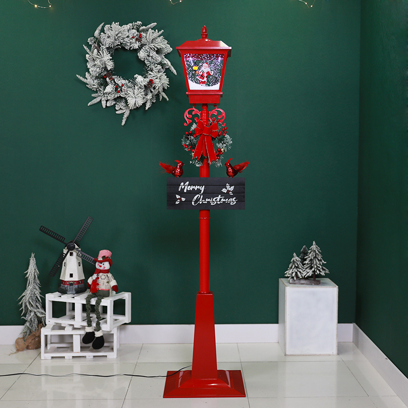 Rainproof Cardinal Christmas Snowing Streetlamp with Music 
