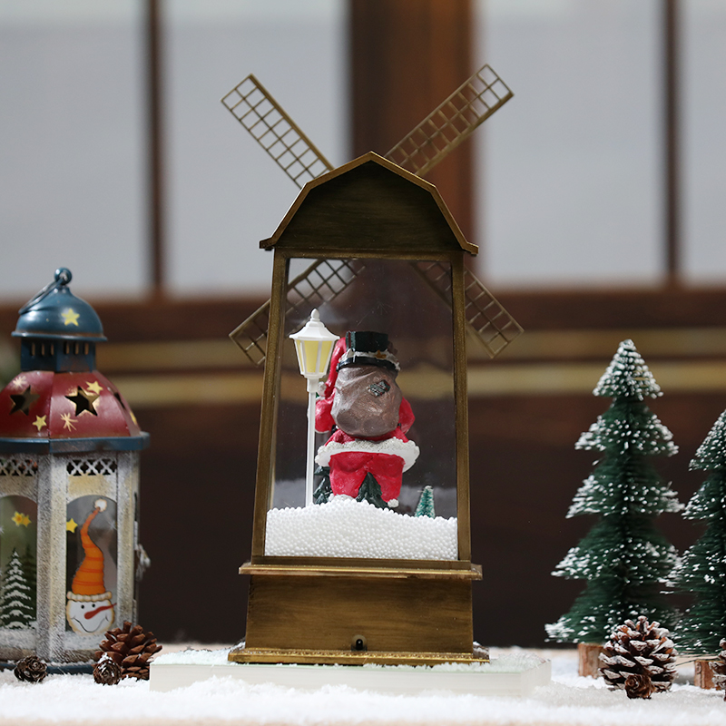 Snowing Christmas Windmill Lantern with Melodies for Holidays Decor