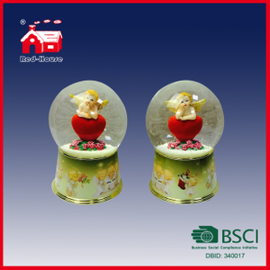 100mm Transparent Round Glass Ball on Resin Base Snow Water Globe Lovely Angel Red Heart Inside