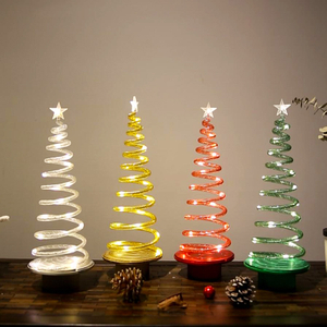 Mini Metal Spiral Rotating Led Lighted Christmas Tree For Xmas Decoration