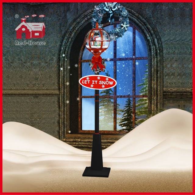 (LV30175G-RRH11) Black and Red Classic Antique Snow Globe Street Lamp