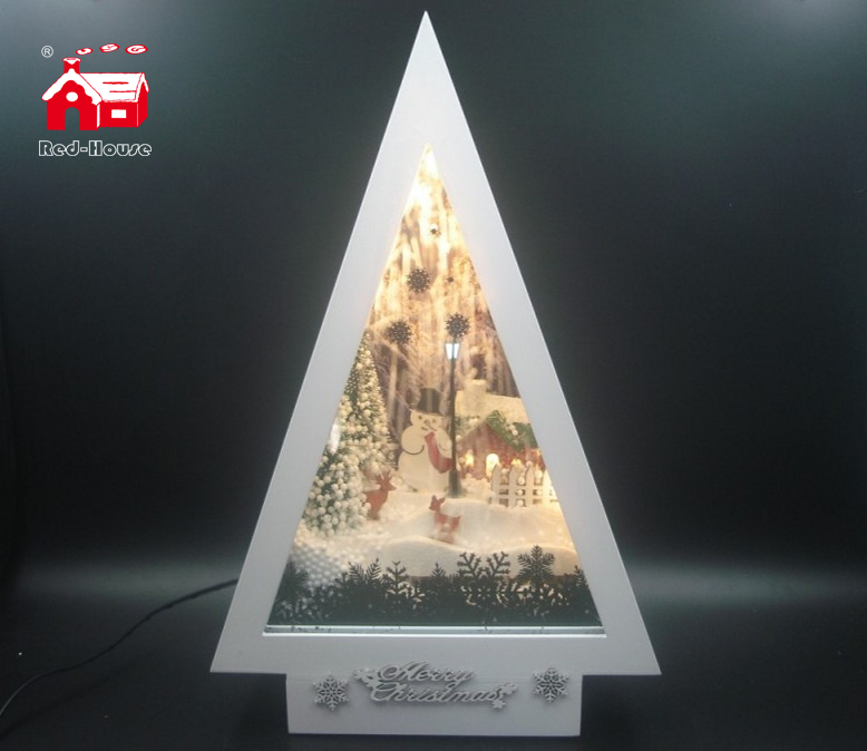 Christmas Decorative Tree Shape Musical Frame As Led Home Decoration with Snow Blowing Effect