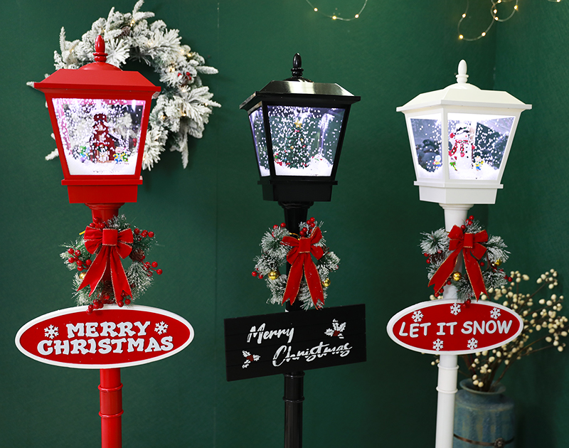 New Design Rotating Music Christmas Snowing Floor Lamp Post