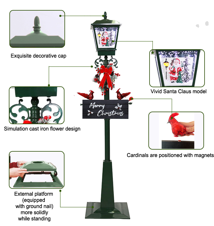  Holiday Christmas LED Decoration Street Lamp with Snow and Music
