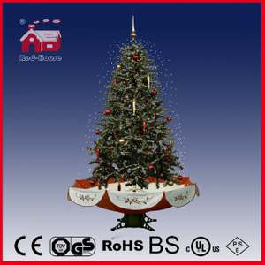 (40110U150-RS) Red Base Colorful Delicate Ornaments Snowing Christmas Tree with LED