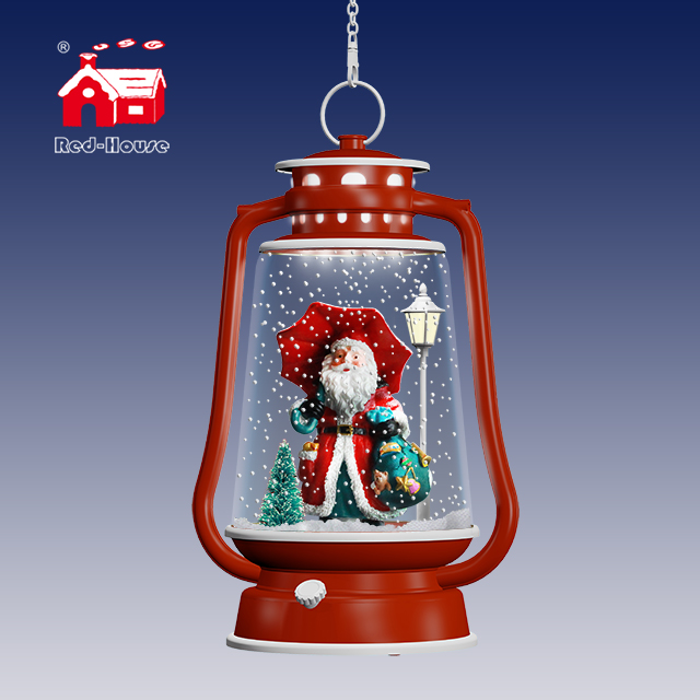 Christmas Ornaments Red Hanging Led Lamps with santa clause inside and Lovely music