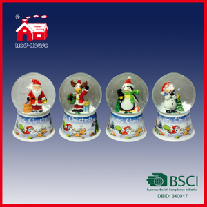 Different Style Christmas Souvenir Glass Water Globe Round Snow Ball for Xmas Decoration with LED