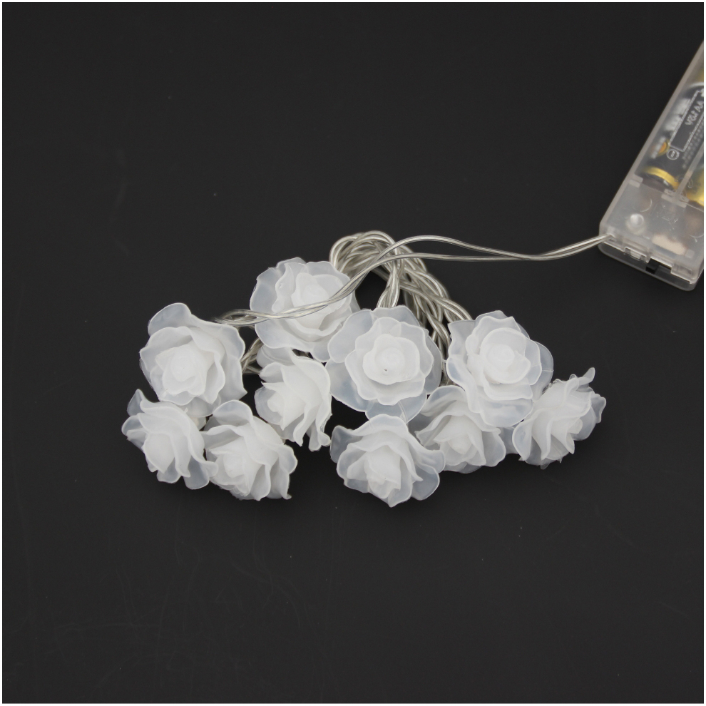 10 Simulation Pink Rose LED Battery Light String Flower Christmas Light